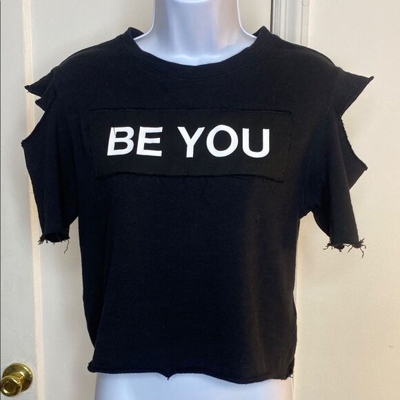 Black 'Be You' Distressed Sweat Shirt - Picture 1 of 4